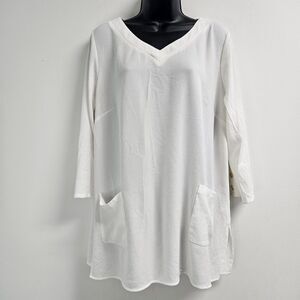 Linea by Louis Dell'Olio Shirt Women Large White Gold Buttons Pockets Modern
